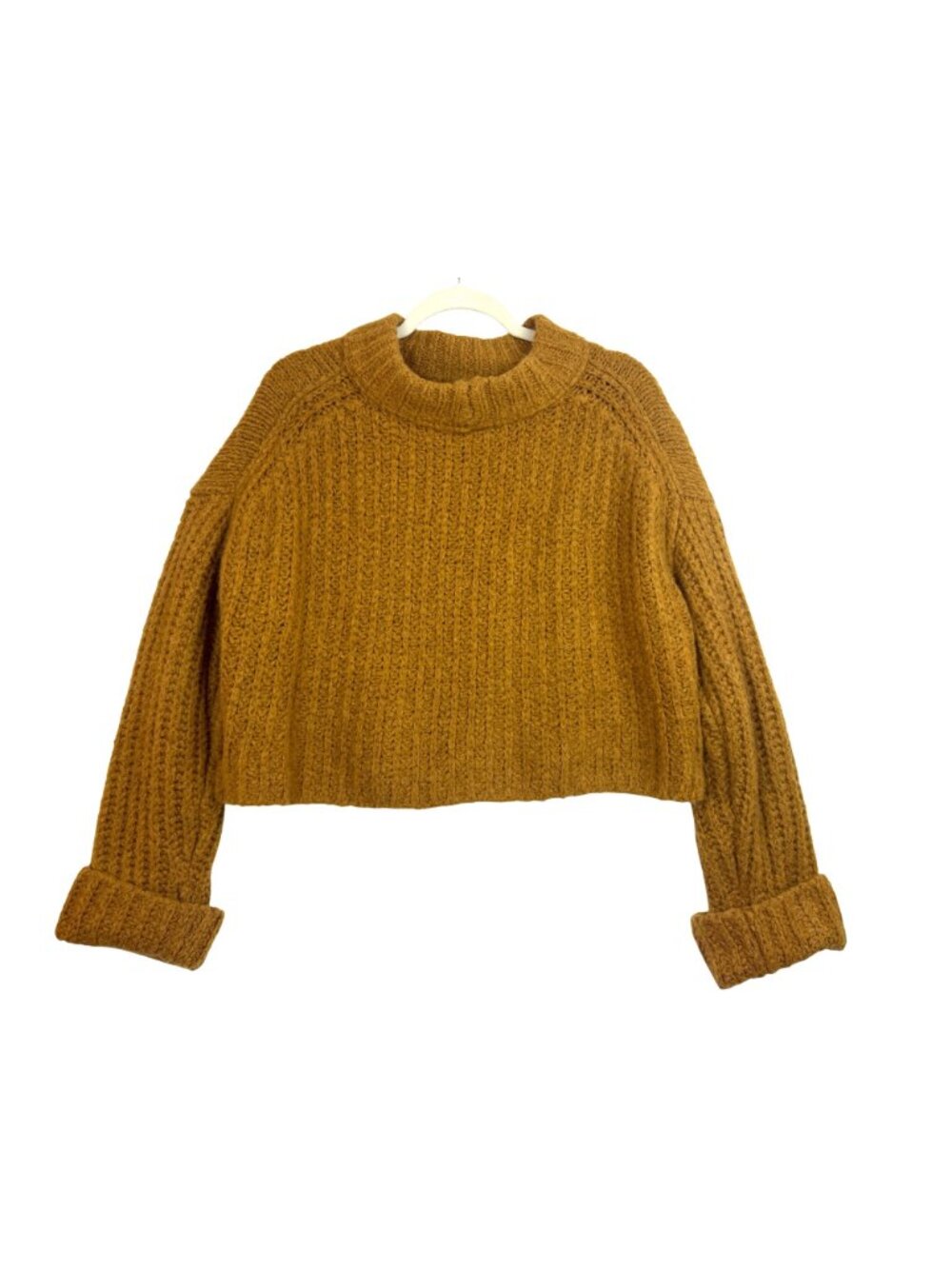 Free People Cropped Sweater Size S Cozy Alpine Mock Neck Alpaca Wool Blend - Picture 4 of 12